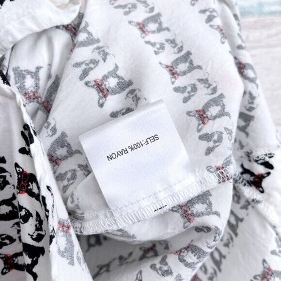 JANE and DELANCEY French Bulldog Shirt White Button Down Womens Small - Picture 5 of 5